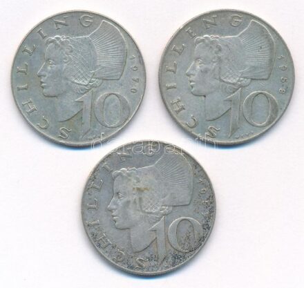Ausztria 1957-1970. 10Sch Ag (3x) T:2,2- Austria 1957-1970. 10 Schilling Ag (3x) C:XF,VF