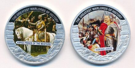 Libéria 2009. 5$ Cu 'Nagy Hadvezérek - Árpád fejedelem' multicolor, tanúsítvánnyal + Palau 2013. 1$ Cu 'Nagy Hadvezérek - Hunyadi János' multicolor, tansúítvánnyal T:PP Liberia 2009. 5 Dollars Cu 'The Greatest Warlords of History -