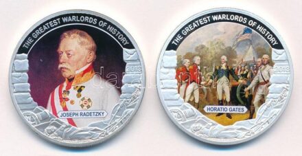 Palau 2013. 1$ ezüstözött Cu 'A történelem legnagyobb hadurai - Joseph Radetzky' részben multicolor festéssel tanúsítvánnyal + Palau 2013. 1$ ezüstözött Cu 'A történelem legnagyobb hadurai - Horatio Gates' részben multicolor