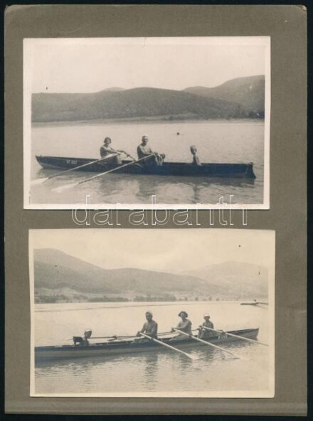 Evezősök, vitorlázók a Dunakanyarban, 4 db albumlapra ragasztott fotó, 9×13 cm