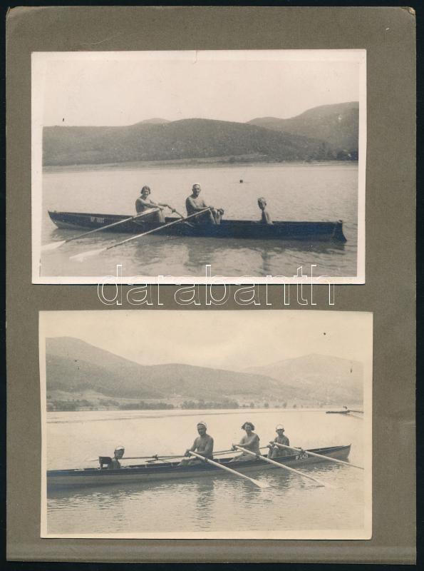 Evezősök, vitorlázók a Dunakanyarban, 4 db albumlapra ragasztott fotó, 9×13 cm