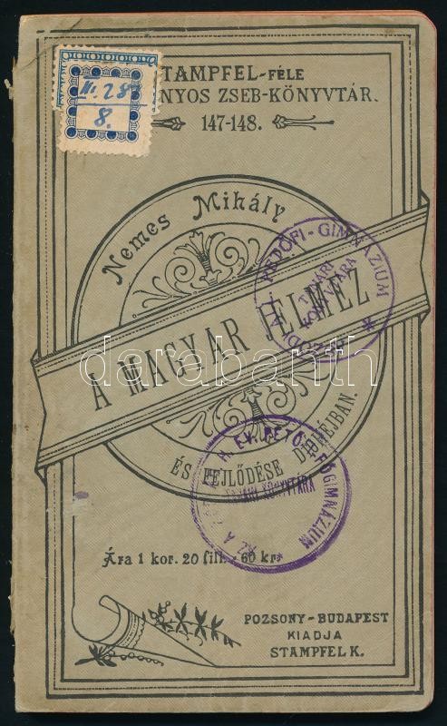 Nemes Mihály: A magyar jelmez és fejlődése dióhéjban. Stampfel-féle Tudományos Zseb-könyvtár 147-148. Pozsony-Bp.,1903,Stampfel Károly. Kiadói papírkötés, a gerincen kis sérüléssel, intézményi bélyegzővel.