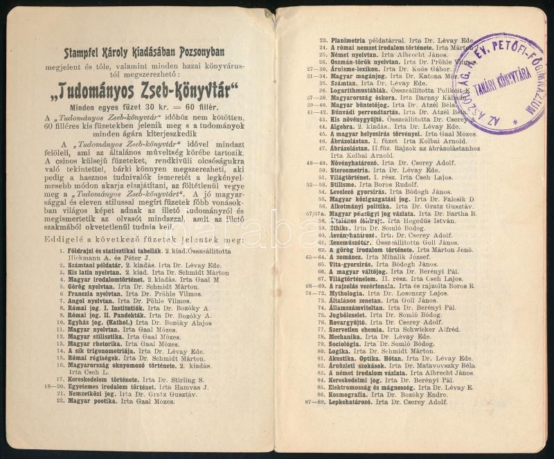 Nemes Mihály: A magyar jelmez és fejlődése dióhéjban. Stampfel-féle Tudományos Zseb-könyvtár 147-148. Pozsony-Bp.,1903,Stampfel Károly. Kiadói papírkötés, a gerincen kis sérüléssel, intézményi bélyegzővel. - Image 2