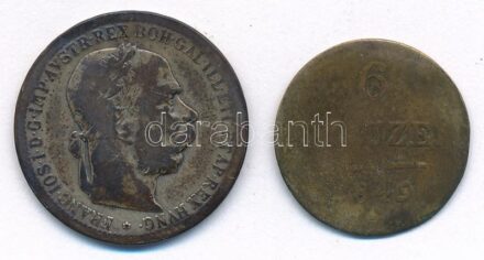 Ausztria 1849A 6kr Ag + 1894. 1K Ag 'Ferenc József' T:3 durva patina Austria 1849A 6 Kreuzer Ag + 1894. 1 Corona Ag 'Franz Joseph'C:F strong patina Krause KM#2200, KM#2804
