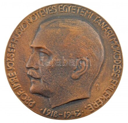 1943. 'Prof. Imre József huszonötéves egyetemi tanári működése emlékére 1918-1943' egyoldalas bronz emlékérem. Szign.:A.K. (87mm) T:2