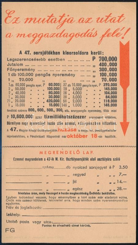Kullmann Vilmos m. kir. osztálysorsjegy főárusító megrendelőlap - Image 2