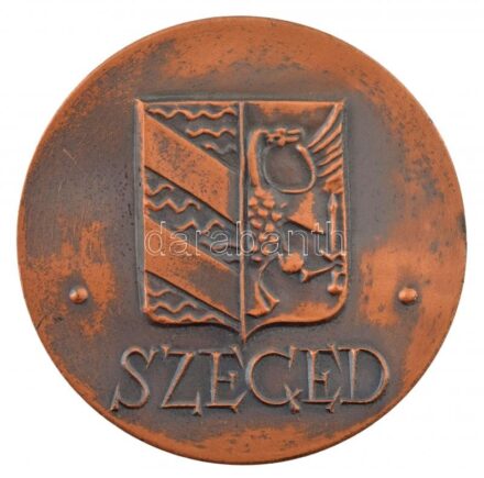 ~1970-1980. Kétoldalas bronz emlékérem, egyik oldalán Szeged város címere, másikon a Belvárosi híd (60mm) T:2 patina, ph.