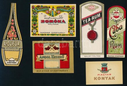 Égetett szeszes italcímkék, 9 db