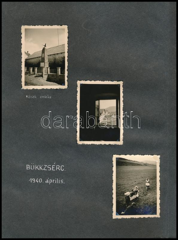 1940-1941 43 db feliratozott fénykép albumlapokon: Bükkzsérc, hősök emlékműve, Bogács, hősök emléke, Salgótarján, országzászló, dunyha piac, Somoskő, stb. - Image 2