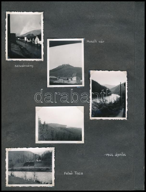 1944 45 db feliratozott fénykép albumlapokon: Rahó, katona, Tiszavölgy, Tiszaköz, orosz húsvét népviseletet viselő helyiekkel, stb.