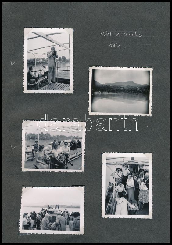 1942-1944 29 db feliratozott fotó albumlapokon: Gödöllő, kastély, faiskola, Vác, kirándulás, komp, Őrszentmiklós, Tihany, stb. - Image 2