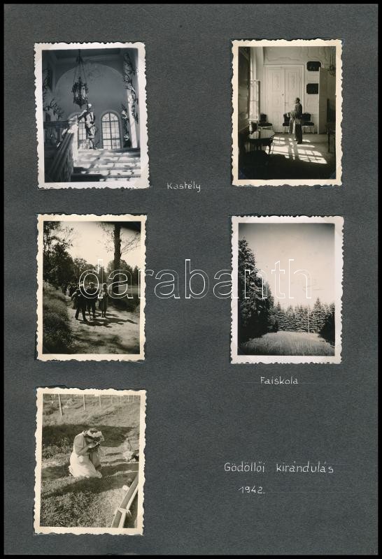 1942-1944 29 db feliratozott fotó albumlapokon: Gödöllő, kastély, faiskola, Vác, kirándulás, komp, Őrszentmiklós, Tihany, stb. - Image 4