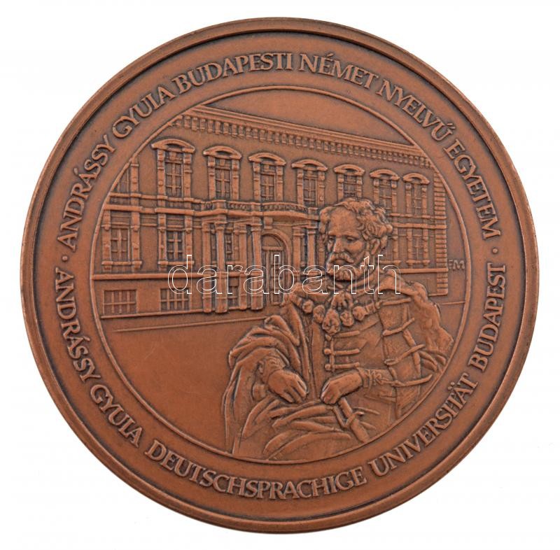 Fritz Mihály (1947-) ~2002-2010 'Andrássy Gyula Budapesti Német Nyelvű Egyetem / Erővel és Erénnyel - UNIVERSITAS FONDATA MMI, IN AUGURATA ANNO MMII' kétoldalas bronz emlékérem (65mm) T:1-,2 pár karc, kis ph - Image 2