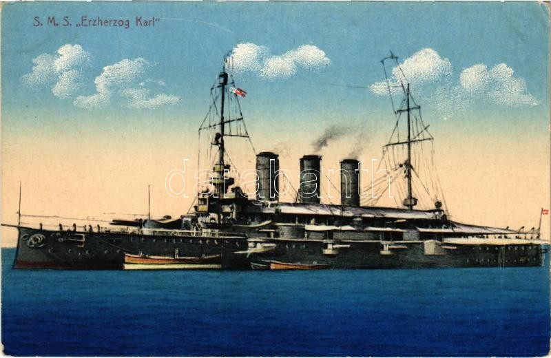 SMS Erzherzog Karl az Osztrák-Magyar Haditengerészet Erzherzog Karl-osztályú pre-dreadnought csatahajója / K.u.K. Kriegsmarine / WWI Austro-Hungarian Navy, Erzherzog Karl-class pre-dreadnought battleship SMS Erzherzog Karl (EK)