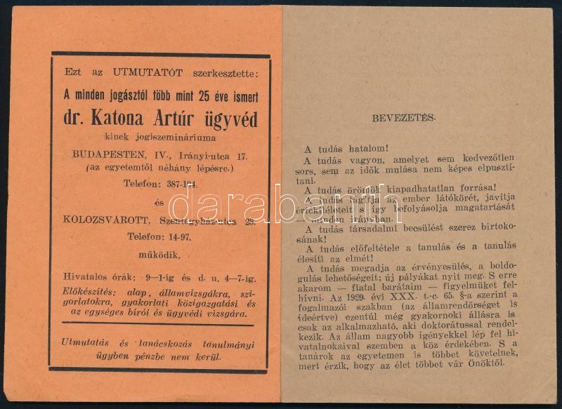 cca 1930 Útmutató joghallgatók és jogszigorlók számára. 72p. Fűzve kiadói borítóval - Image 2
