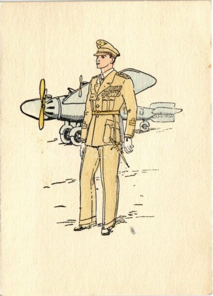 Bevonuláskori művészlap katonai repülőgéppel és pilótával. Kiadja a Defhe Aradi Temesi Bánság / WWII entry of the Hungarian troops, military aircraft and pilot. Irredenta art postcard