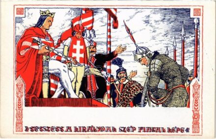 Tetszett a királynak szép fiatal képe. Fáy Aladár iparrajziskolai tanár rajzsorozata Arany János 'Toldi'-jához, Jelenet a XII. énekből