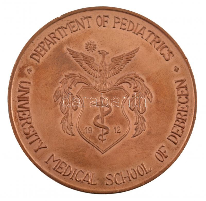 E. Lakatos Aranka (1952-) DN 'Gyermekgyógyászati Osztály - Debreceni Orvostudományi Egyetem / Magyar Gyermekgyógyászati Egyesület' angol nyelvű, kétoldalas bronz emlékérem (60mm) T:2 ph, pár karc - Image 2
