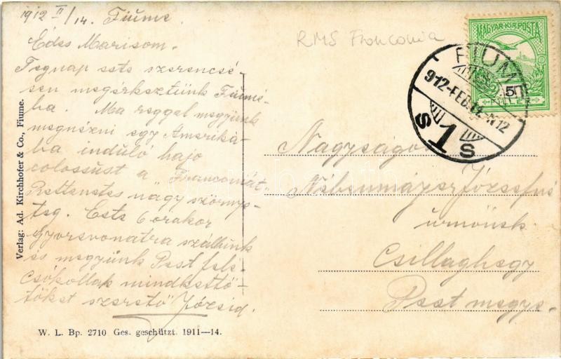 1912 Fiume, Rijeka; Porto / kikötő, gőzhajók / port with ships. W.L. Bp. 2710. 1911-14. Ad. Kirchhofer & Co. - Image 2