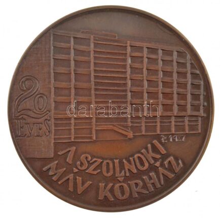 Ács József (1931-) 1987. '20 éves a szolnoki MÁV Kórház' egyoldalas bronz emlékérem (60mm) T:1- karc