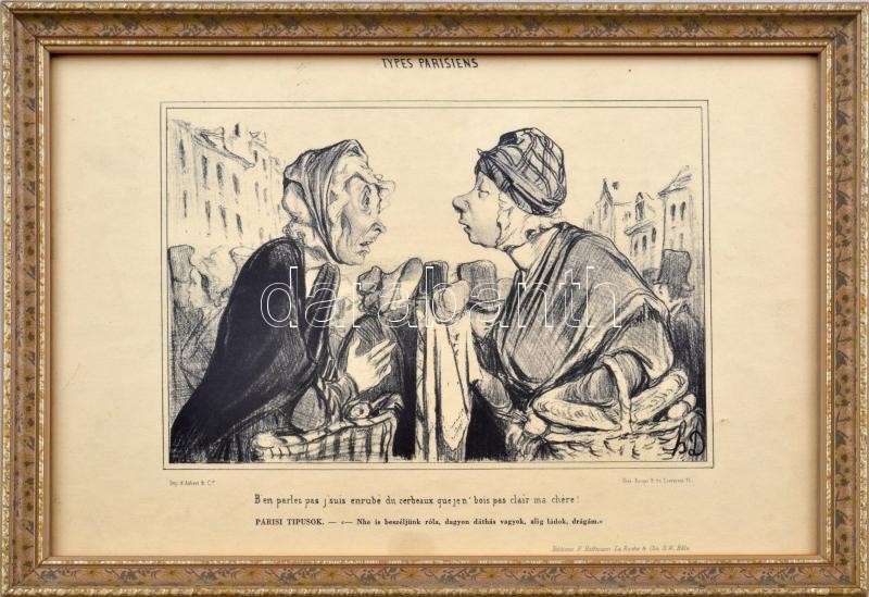 Párisi típusok (Types Parisiens), újságból kivágott humoros reklám, F. Hoffmann - La Roche & Co., 1920-40 körül, 20x30 cm, üvegezett keretben.