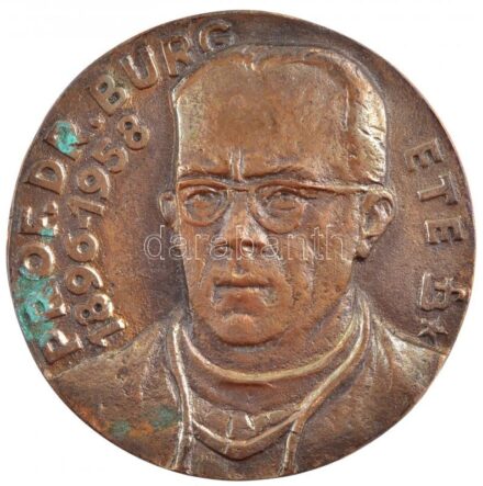 1978. 'Prof. Dr. Burg Ete 1896-1958 / Bajai Működésének Emlékére 1978, 1938-1958' kétoldalas bronz emlékplakett dísztokban. Szign.: FB/LT (?) (92mm) T:1-,2 patina