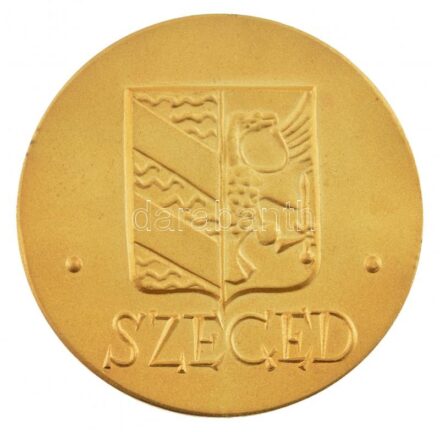 ~1970-1980. Kétoldalas, aranyozott bronz emlékérem, egyik oldalán Szeged város címere, másikon a Belvárosi híd (60mm) T:1-
