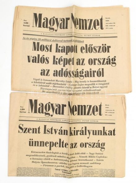 1989 Magyar Nemzet 2 száma, bennük a kor híreivel.