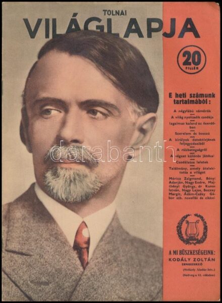 1936 Tolnai Világlapja, 1936. február 26., fekete-fehér fotókkal illusztrált, a címlapon Kodály Zoltánnal.