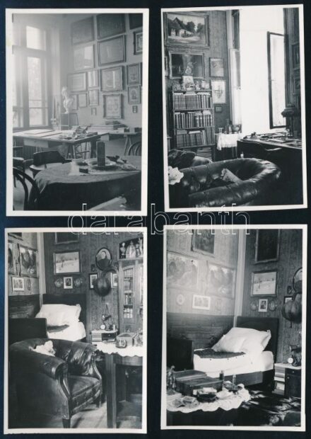 1934 Szobabelsők képekkel a falon, 4 db fotó, szép állapotban, 8,5×6 cm