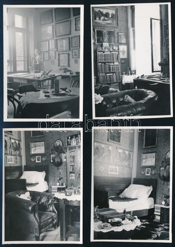 1934 Szobabelsők képekkel a falon, 4 db fotó, szép állapotban, 8,5×6 cm