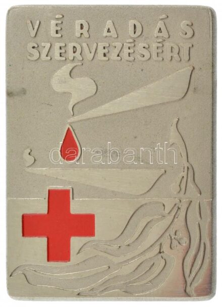 ~1970. 'Véradás szervezésért' egyoldalas festett fém emlékplakett (75x54mm) T:2 patina, karc
