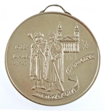 Fritz Mihály (1947-) 1988. 'III. Tisza kupa - Debrecen 1988. június 23-25' kétoldalas fém emlékérem füllel (60mm) T:2 patina, kis ph