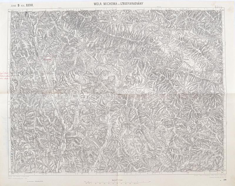 1913 Wola Michowa és Izbugyaradvány térképe, 1:75.000, Wien, K. u. K. Militärgeographisches Institut, a felületén bejegyzéssel, 42x54 cm