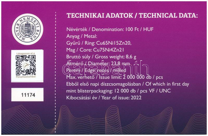 2022. 100Ft 'Magyar Pénzmúzeum és Látogatóközpont' első napi veret sorszámozott emléklapon '11174' T:1 - Image 2