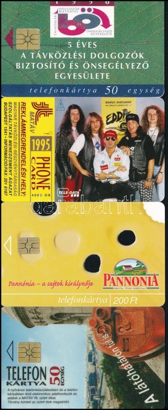 4 db ritka telefonkártya 1995 Edda 4000pld, 1999 Pannónia 2500 pld, Az első Magyarországon gyártott telefonkártya 10 000pld, + 1996 Távközlési dolgozok egyesülete 50 000 pld