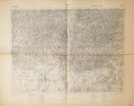 cca 1919 Pécs és környéke térképe, ideiglenes kiadás, 1:75.000, Bp., Magyar Földrajzi Intézet, szakadt, 50x64 cm