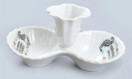 Istenért, Királyért, hazáért Világháború 1914-15. feliratos porcelán sótartó Altrohlau. Kézzel festett, sérült. 16 cm