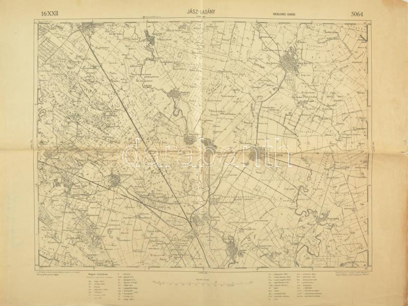 cca 1919 Jászladány és környékének térképe, ideiglenes kiadás, 1:75.000, Bp., Magyar Földrajzi Intézet, szakadt, sérült, 46x62 cm