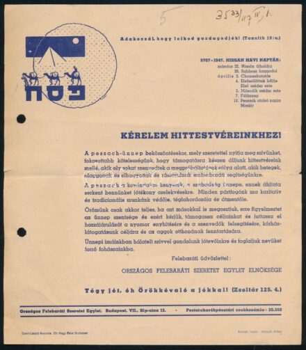 cca 1947 Judaika hittestvéri kérelem nyomtatvány. Lyukkal