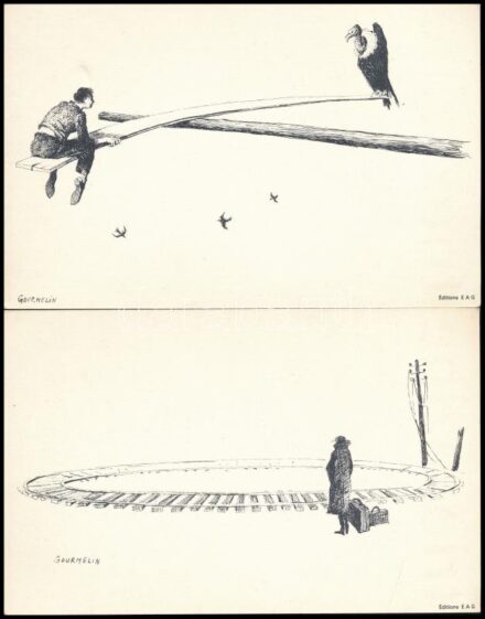 cca 1970 8 db francia gyógyszer reklám klf grafikákkal