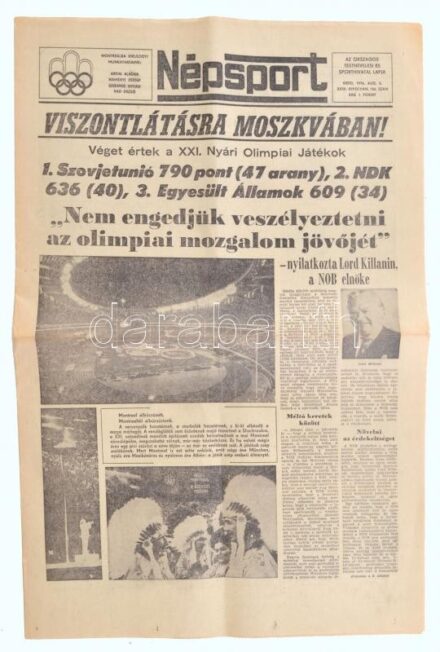 1976 Népsport 1976. aug. 3., XXXII. évf. 186 sz. 'Viszontlátásra Moszkvában! Véget értek a XXI. Nyári Olimpiai Játékok! (Montreál.)', 8 p.