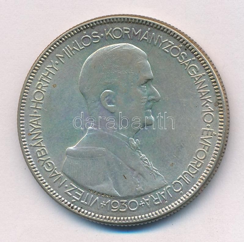 1930. 5P Ag 'Horthy jobbra' T:2,2- patina, karc Adamo P8
