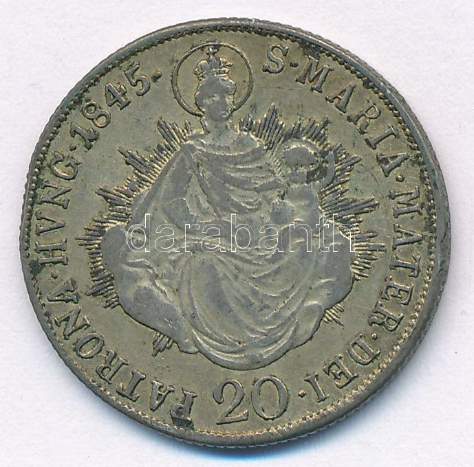 1845B 20kr Ag 'V. Ferdinánd' T:3 patina, a perem nagy részen sérült, karc Hungary 1845B 20 Kreuzer Ag 'Ferdinand V' C:F patina, larger damage on the edge, scratch Huszár:2081.,Unger III.: 1419. - Image 2