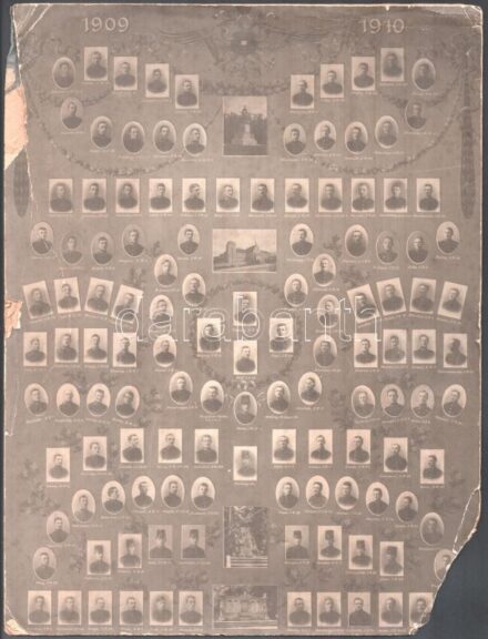 1910 Katonai iskolai tabló, rajta többek között Beregfy (Berger) Károly (1888-1946), a Szálasi kormány később kivégzett hadügyminisztere, valamint egy Cseng-In nevű kínai katona. Nagyméretű. sérült 29x39 cm