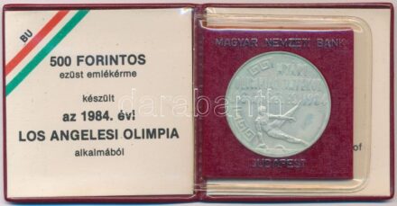 1984. 500Ft Ag 'Nyári Olimpiai Játékok - Los Angeles' sérült, eredeti tokban, tanúsítvánnyal T:BU Adamo EM79