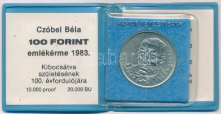 1983. 100Ft alpakka 'Czóbel Béla' sérült eredeti tokban, tanúsítvánnyal T:BU Adamo EM75