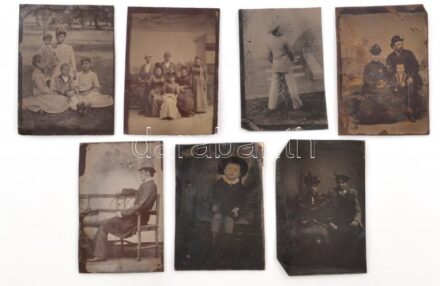 cca 1900 7 db ferrotípia, vegyes állapotban, 8,5×6,5 cm