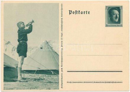 Hitlerjugend. Feldpostkarte zum Reichsparteitag / NSDAP German Nazi Party propaganda, swastika. 6 Ga. Adolf Hitler