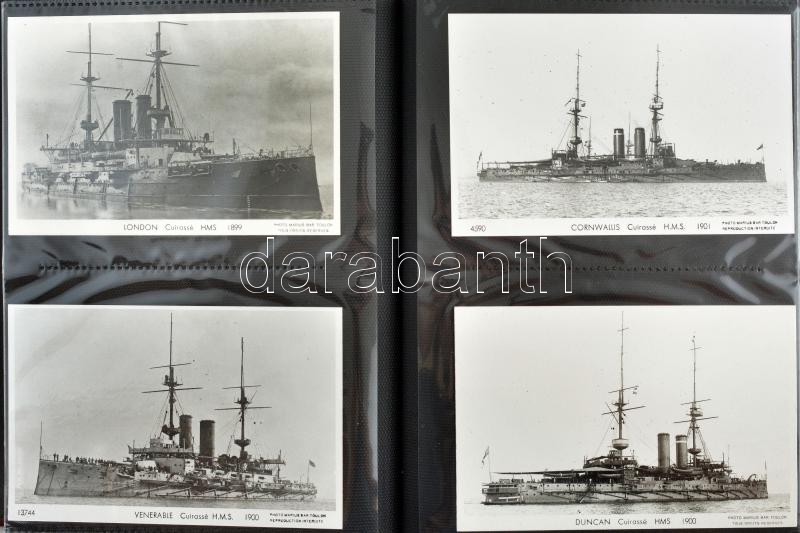 HADIHAJÓK - 190 db MODERN reprint képeslap albumban: európai, japán, ororsz és amerikai haditengerészet - WARSHIPS - 190 modern reprint postcards in album (Photo Marius Bar Toulon): European, Japanese, Russian and American (USA) Navy